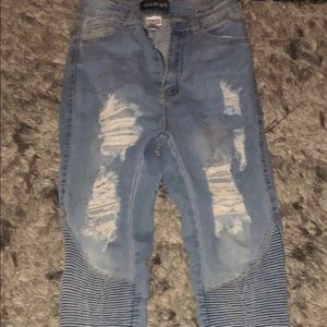 High waist skinny “moto jeans”